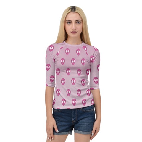 Alien Pattern Pink Quarter Sleeve Tee by BangZart