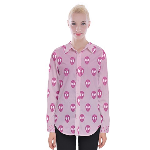 Alien Pattern Pink Womens Long Sleeve Shirt by BangZart