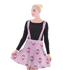 Alien Pattern Pink Suspender Skater Skirt