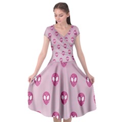 Alien Pattern Pink Cap Sleeve Wrap Front Dress by BangZart