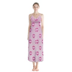 Alien Pattern Pink Button Up Chiffon Maxi Dress