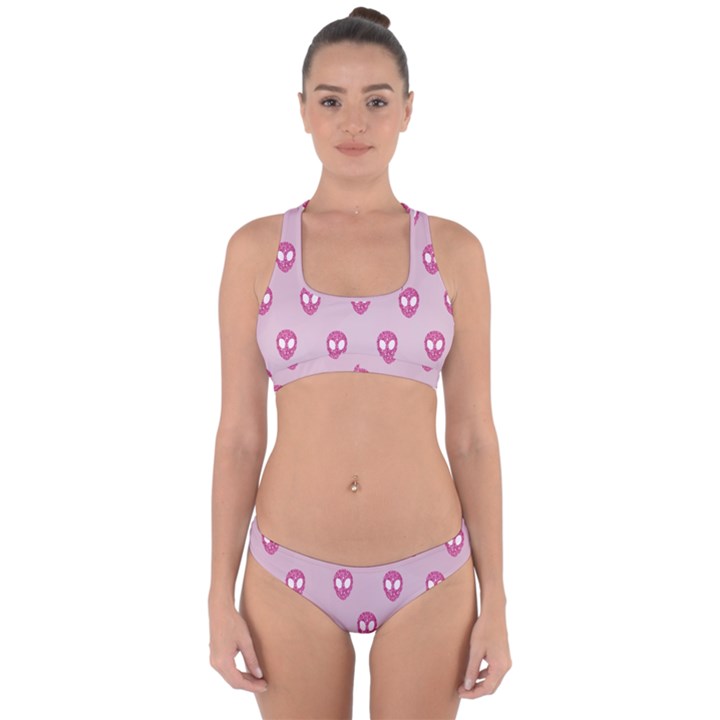 Alien Pattern Pink Cross Back Hipster Bikini Set