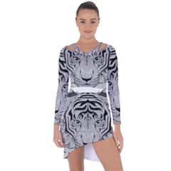 Tiger Head Asymmetric Cut-out Shift Dress