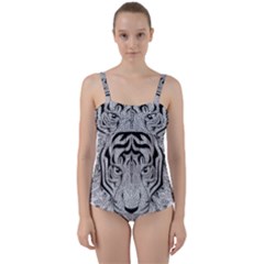 Tiger Head Twist Front Tankini Set