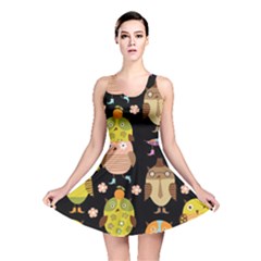 Cute Owls Pattern Reversible Skater Dress by BangZart