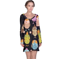 Cute Owls Pattern Long Sleeve Nightdress by BangZart