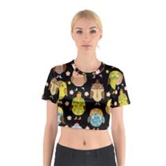 Cute Owls Pattern Cotton Crop Top by BangZart