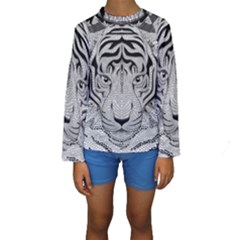 Tiger Head Kids  Long Sleeve Swimwear by BangZart