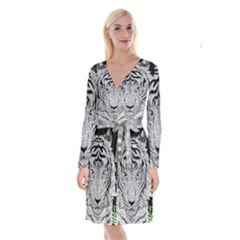 Tiger Head Long Sleeve Velvet Front Wrap Dress by BangZart