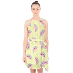 Watermelon Wallpapers  Creative Illustration And Patterns Halter Collar Waist Tie Chiffon Dress