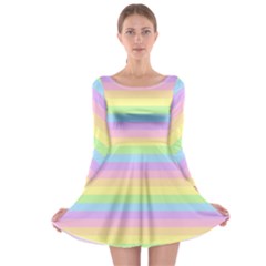 Cute Pastel Rainbow Stripes Long Sleeve Skater Dress