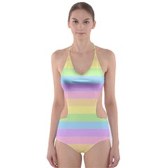 Cute Pastel Rainbow Stripes Cut-out One Piece Swimsuit