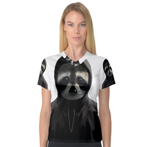 Gangsta Raccoon  V-neck Sport Mesh Tee by Valentinaart