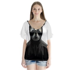 Gangsta Raccoon  Flutter Sleeve Top by Valentinaart