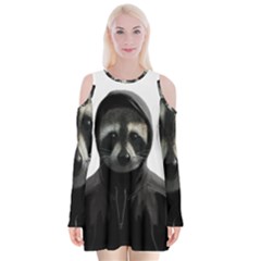 Gangsta Raccoon  Velvet Long Sleeve Shoulder Cutout Dress