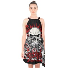 Acab Tribal Halter Collar Waist Tie Chiffon Dress