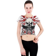 Skull Tribal Crew Neck Crop Top by Valentinaart