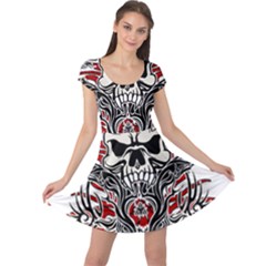 Skull Tribal Cap Sleeve Dresses by Valentinaart