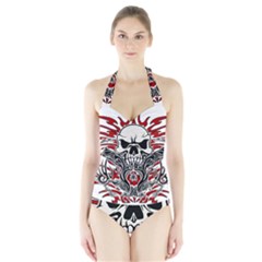 Skull Tribal Halter Swimsuit by Valentinaart