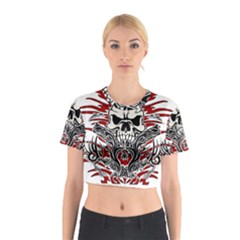 Skull Tribal Cotton Crop Top by Valentinaart