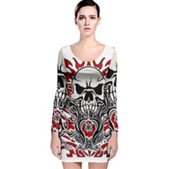 Skull Tribal Long Sleeve Velvet Bodycon Dress by Valentinaart