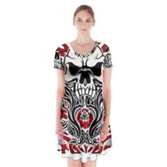 Skull Tribal Short Sleeve V-neck Flare Dress by Valentinaart