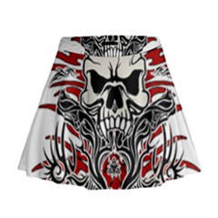 Skull Tribal Mini Flare Skirt by Valentinaart