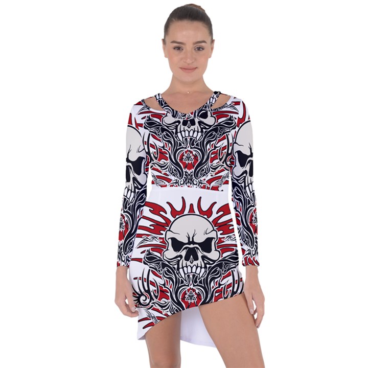 Skull tribal Asymmetric Cut-Out Shift Dress