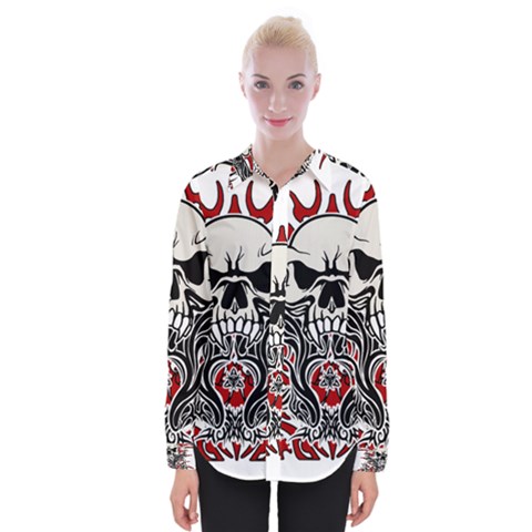 Skull Tribal Womens Long Sleeve Shirt by Valentinaart