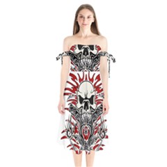 Skull Tribal Shoulder Tie Bardot Midi Dress by Valentinaart