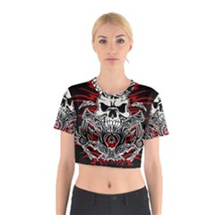 Skull Tribal Cotton Crop Top by Valentinaart