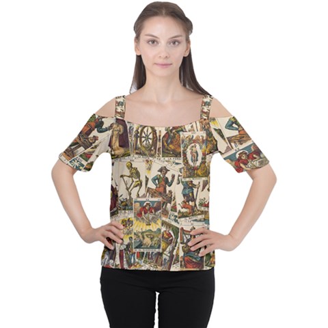 Tarot Cards Pattern Cutout Shoulder Tee by Valentinaart