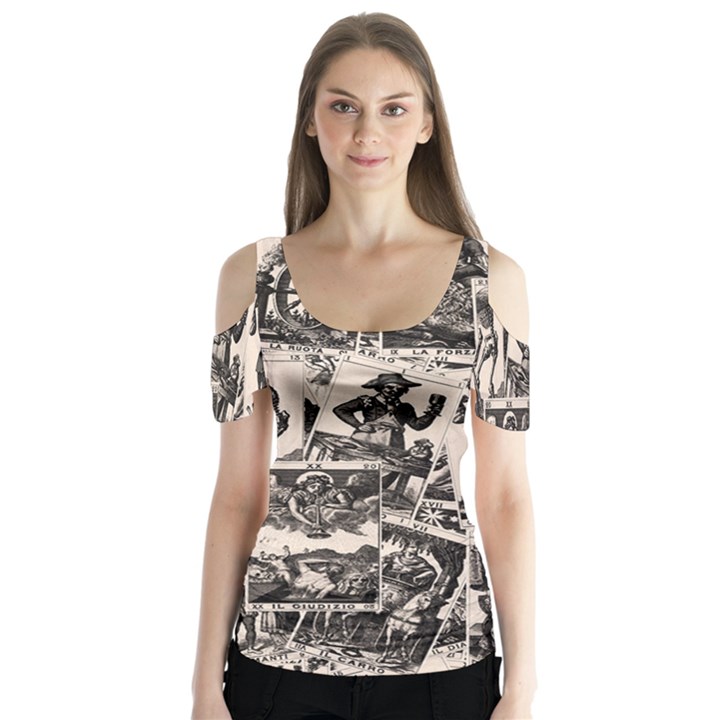 Tarot cards pattern Butterfly Sleeve Cutout Tee 