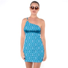 Blue Ornamental Pattern One Soulder Bodycon Dress