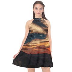 Landscape Halter Neckline Chiffon Dress  by Valentinaart