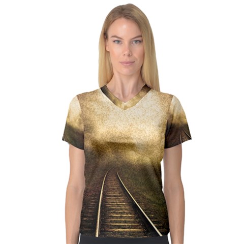 Landscape V-neck Sport Mesh Tee by Valentinaart