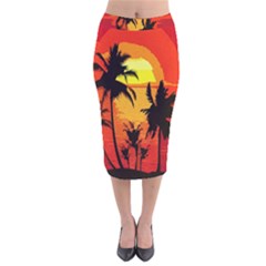 Landscape Velvet Midi Pencil Skirt by Valentinaart