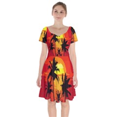 Landscape Short Sleeve Bardot Dress