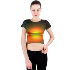 Landscape Crew Neck Crop Top by Valentinaart