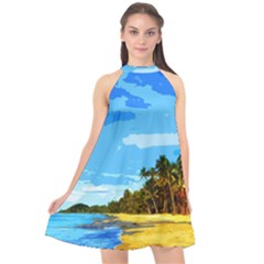 Landscape Halter Neckline Chiffon Dress  by Valentinaart