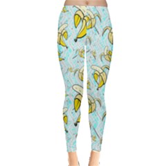 Cyan Zigzag Banana Pattern Leggings  by PattyVilleDesigns