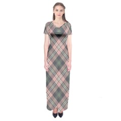 Pink And Sage Plaid Short Sleeve Maxi Dress