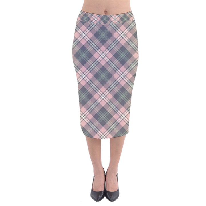 Pink and Sage Plaid Velvet Midi Pencil Skirt