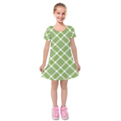 Green And White Diagonal Plaid Kids  Short Sleeve Velvet Dress by NorthernWhimsy