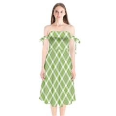 Green And White Diagonal Plaid Shoulder Tie Bardot Midi Dress by NorthernWhimsy