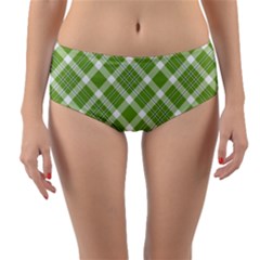 Green And White Diagonal Plaid Reversible Mid-waist Bikini Bottoms by NorthernWhimsy