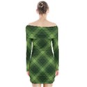 Dark Green Diagonal Plaid Long Sleeve Off Shoulder Dress View2