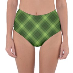 Dark Green Diagonal Plaid Reversible High-waist Bikini Bottoms