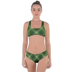 Dark Green Diagonal Plaid Criss Cross Bikini Set by NorthernWhimsy