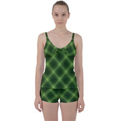 Dark Green Diagonal Plaid Tie Front Two Piece Tankini by NorthernWhimsy